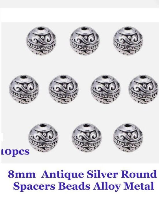 8mm Round Spacers Beads Alloy Metal  10 Beads - Picture 1 of 2